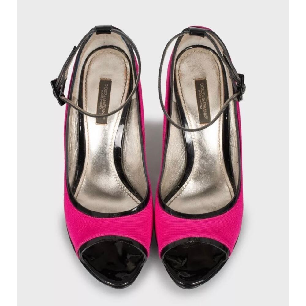 Dolce & Gabbana Pink Patent Wedge Sandals - Size 38.5 - Picture 2 of 5